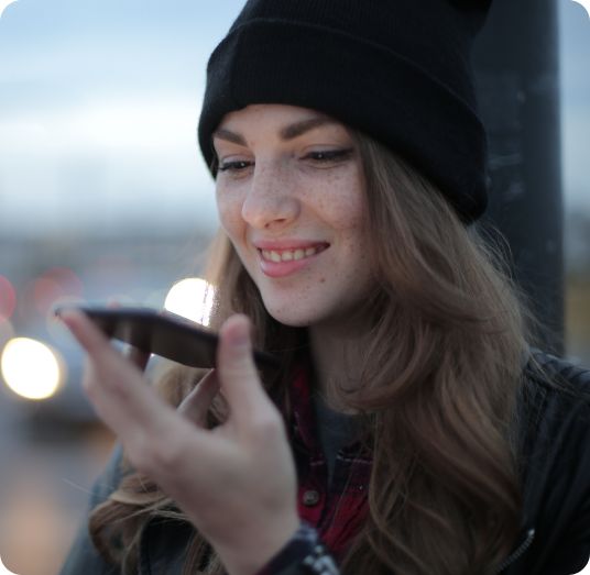Woman using speech-to-text app