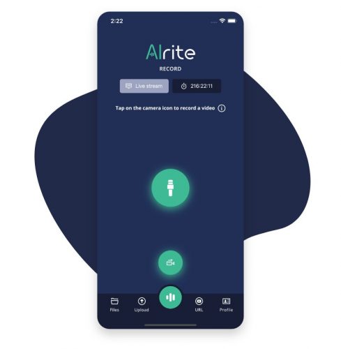 Pantalla de grabación de la aplicación móvil de voz a texto Alrite